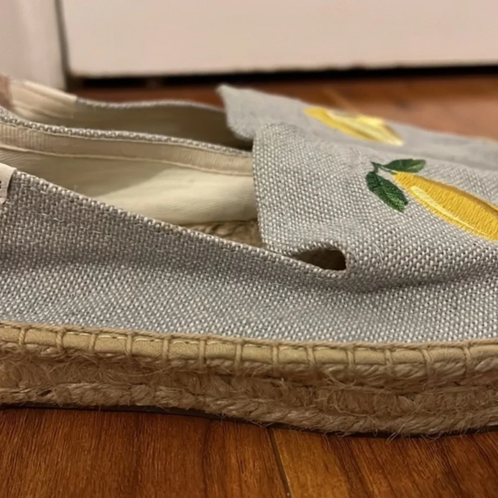 Soludos Lemon Jute Platform Chambray Canvas Shoe - Espadrilles Size 6